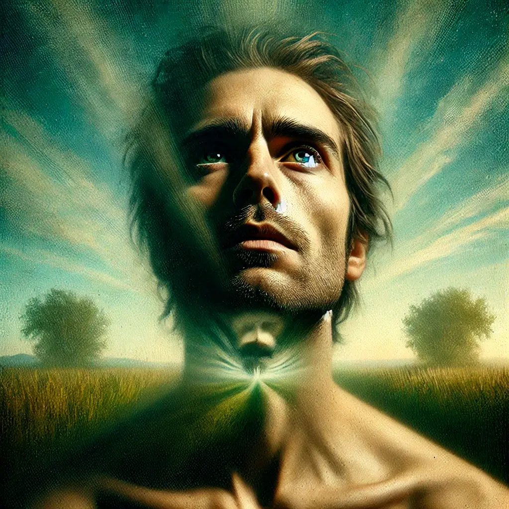 DALL·E 2025-01-04 14.53.55 - Un retrato simbólico que represente la desconexión espiritual, enfocado en la parte superior del cuerpo, de los hombros hacia arriba. Una persona de g