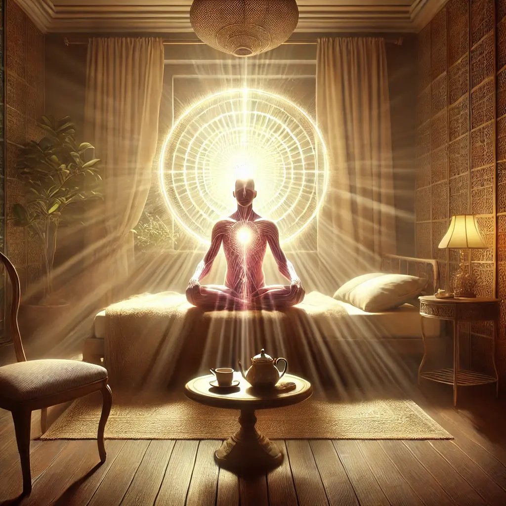 DALL·E 2025-01-04 14.58.35 - Una imagen realista que represente una visualización de apertura energética en un entorno cotidiano pero con un toque espiritual. Muestra a una person